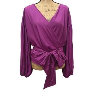 VICI Wrap Top Long Balloon Sleeve Tie Waist Blouse Purple‎ Going Out Size Large